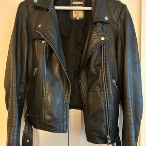 Zara Black Leather Moto Jacket Asymmetrical Zipper copy of All Saints Balfern